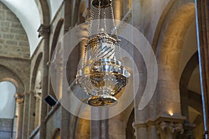 Botafumeiro in the cathedral of Santiago de Compostela that serves to distribute the smell of incense. Pilgrim concept, journey,