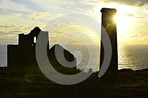 Botallack tin mine in Cornwall at sunset.