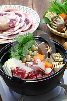 Botan nabe ingredients, japanese wild boar hot pot