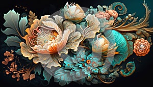 Botanic Garden: A Festive Bouquet of Fresh Blooms in Vintage Decor - ai generated