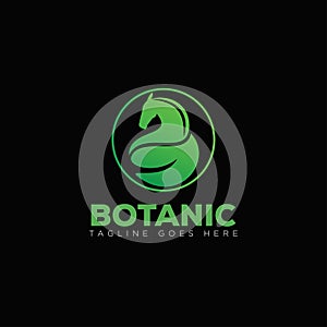 Botanic logo, with horse`s head and leaf vector