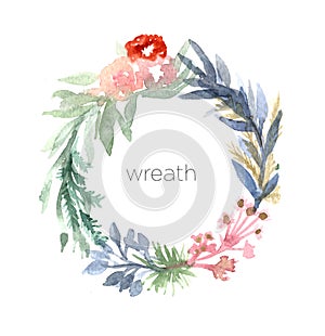 Botanic watercolor illustration wreath