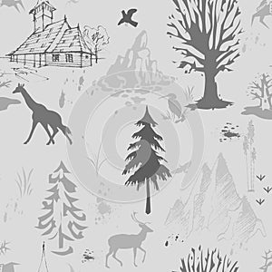 Botanical and animal based seamless pattern