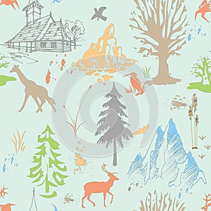 Botanical and animal based seamless pattern