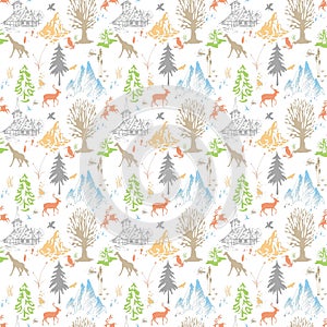 Botanical and animal based seamless pattern.