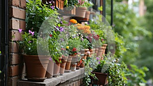 Botanical Balcony Display Against Brick Backdrop Ai generated