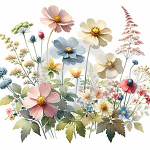 Botanical Bliss, Watercolor, Wildflowers, Clip Art