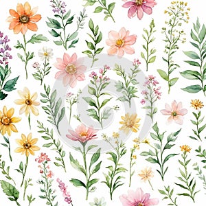 Botanical Bliss, Watercolor, Wildflowers, Clip Art