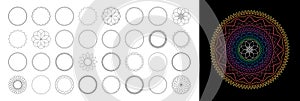 Botanical Circle Frame collection. Full Vector Outline Style Shapes with Editable Strokes.
