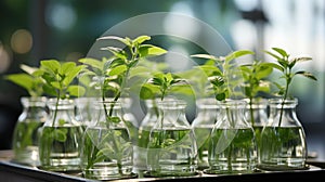 Botanical Elegance: Green Plant in Laboratory Glass Tube