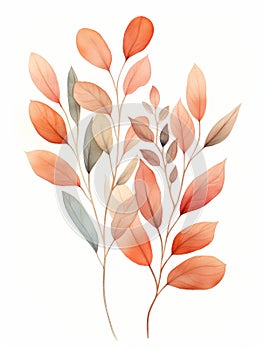 Botanical Elegance with Watercolor Leaves in Earthy Tones