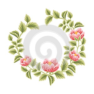 Botanical feminine frame with flower decorations for women, wedding invitation decoration, greeting card, spring, summer elements