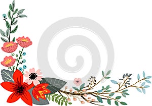 Botanical floral bouquet, vector, floral corner arrangement