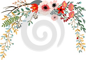 Botanical floral bouquet, vector, floral corner arrangement