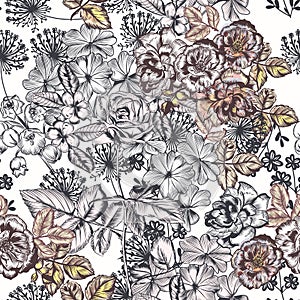 Botanical floral pattern with florals and flowers in vintage style