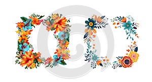 botanical flower border frame element set different style vector