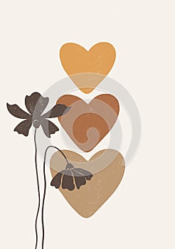 Botanical flower heart print boho minimalist wall art