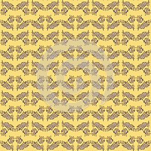 botanical folksy seamless vector pattern in ochre yellow