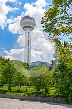 Botanical Garden and Atakule in background in the spring, Ankara, Turkey