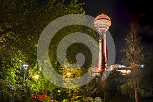 Botanical Garden in the evening and Atakule Tower in background, Ankara, Turkey