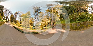 Botanical garden Georgia Batumi blue sky trees spring with 3D spherical panorama with 360 degree viewing angle Ready for virtual