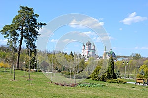 Botanical Garden Landscape with view on Orthodox Church