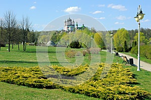 Botanical Garden Landscape with view on Orthodox Church