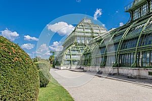 Botanical Garden Palmenhaus in the Palace Garden of Schonbrunn Palace, Vienna, Austria