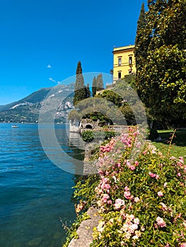 Botanical garden of Villa Cipressi on the shore of Lake Como in Varenna, Italy.