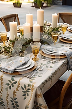 Botanical holiday tablescape, outdoor English country table setting, table scape with elegant tableware and dinnerware