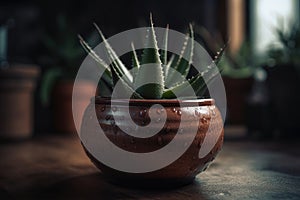 Botanical Illustration Charming Pot with Small Aloe Plant Cinematic Shot