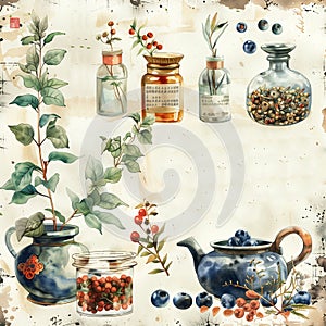 botanical illustration with plants chinese medicine 14