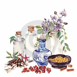 botanical illustration with plants chinese medicine 6
