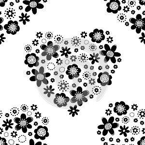 Botanical monochrome seamless heart shape