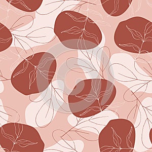 Botanical motifs. Isolated seamless burgundy, red, orange, brown flower pattern. Vintage background. Hand drawn vector