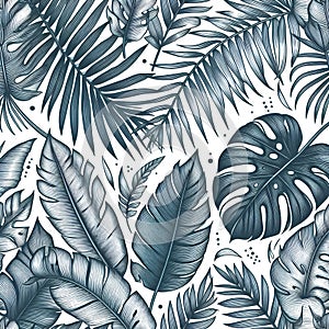 Botanical Outlines: Roses, Monstera, and Fern Leaves in Line Art Background, Generative AI. photo