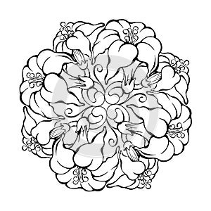 Botanical pattern with flowers lilies. Floral mandala. Coloring page. Vector.