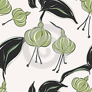 Botanical pattern with tender green pastel fllowers and leaves. Summer bouque collection. Ditsy  simple floral texture.  Green