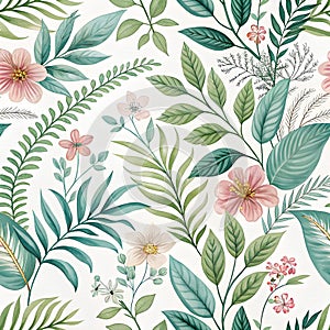 Botanical seamless pattern isolated on white background photo