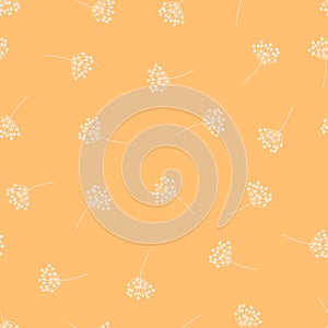 Botanical seamless vector pattern. Subtle flower silhouettes on orange background. Wild grass florals elegant. Delicate minimal