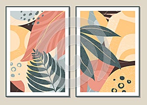 Botanical set vector wall art. Abstract pattern of flowers and branches for collages, posters, covers, ideal for wall decoration. photo