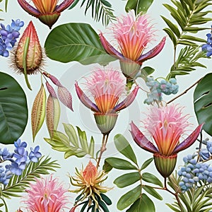 Botanical sketches featuring the diverse flora and fauna of Australia\'s rainforest environment