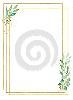 Botanical square decorative frame watercolor raster illustration