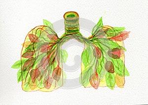 Botanical-themed watercolor lungs, symbolizing respiratory health