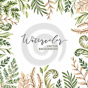 Botanical watercolor clipart. Set of Green leaves, fern, herbs and branches.Vector illustrations. Floral Design elements. Perfect