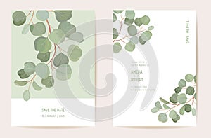 Botanical wedding invitation card template design, tropical leaves greenery frame set