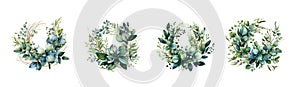 Botanical Wreath Hand Sketched Clip Art Illustration, Christmas frame, winter design. Frame for a monogram. Floral frame