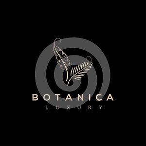 Botanics vector logo. Bio cosmetics emblem. Organic product sign. Leaf illustration