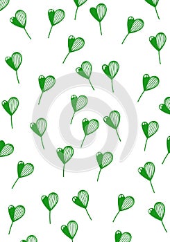 Botany pattern leaves flowers background, green color