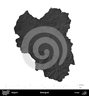 Botevgrad, Bulgaria, isolated on white. Grayscale